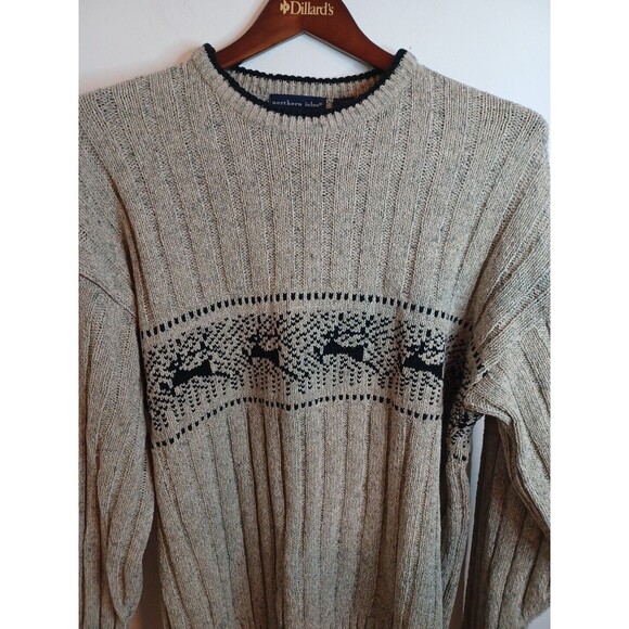 Northern Isles Pullover Wool Blend Sweater L Fair Isle Nordic Tan Knit Cardigan - Picture 2 of 8